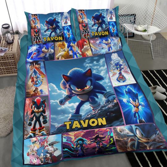 Custom Sonic The Hedgehog Bedding Set, Personalized Cartoon Hedgehog Bedding Set