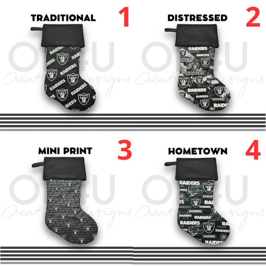 Personalized Las Vegas Raiders Christmas Stockings | Holiday Family Stockings for Christmas | Raiders Home Decorations | Christmas Ornaments