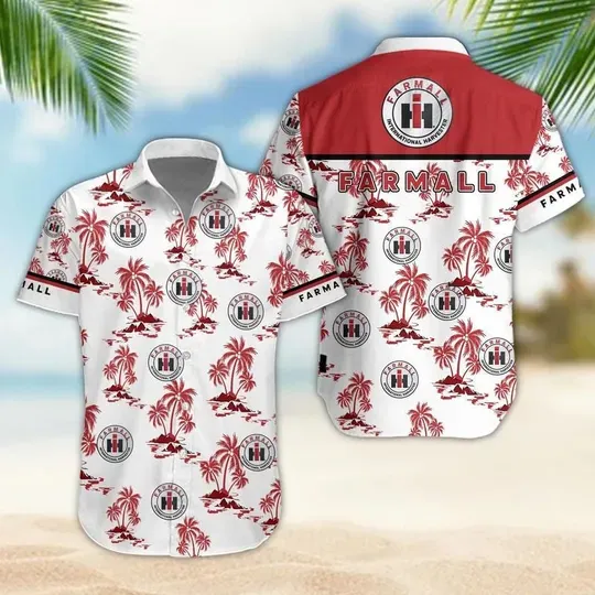 International Harvester Farmall Hawaiian Style Shirt, Tropical Aloha Shirt for Men, Vintage Farmall Tractor Shirt, Summer Farm Shirt