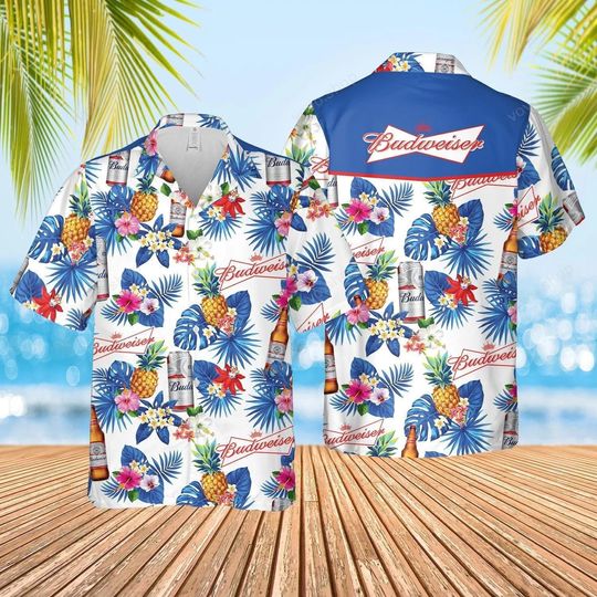 Discover Budweiser Beer Hawaiian Shirt, Floral Aloha Shirt for Men & Women, Summer Beach Shirt, Beer Lover Gift, Fun Vacation Outfit