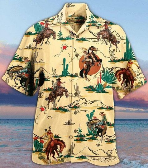 Discover Horse Cowboy Hawaiian Shirt, Western Aloha Shirt for Men & Women, Summer Beach Shirt, Country Rodeo Outfit, Cowboy Lover Gift