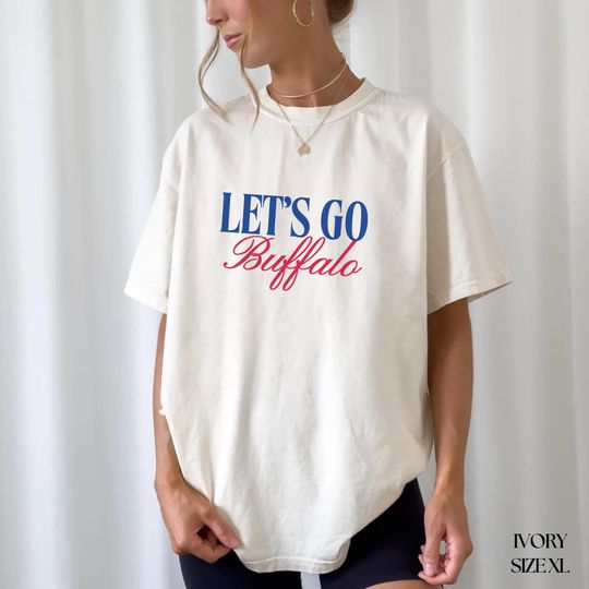 Discover Let's Go Buffalo Comfort Colors T-Shirt, Buffalo T-Shirt for Women, Vintage Style Crewneck Shirt, Gift for Buffalo Fan, Red and Blue Shirt