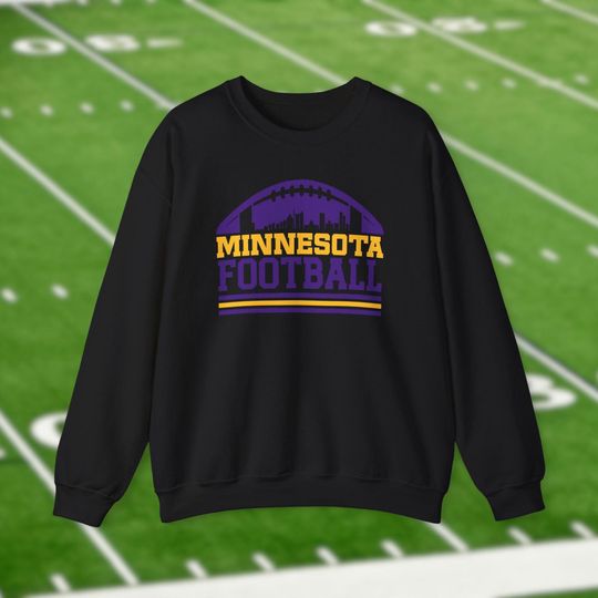 Discover Minnesota Vikings Football Sweatshirt, Trendy City Skyline Shirt, Vintage Retro Shirts, Viking Horn Game Day Apparel, Tailgate Gift For Him