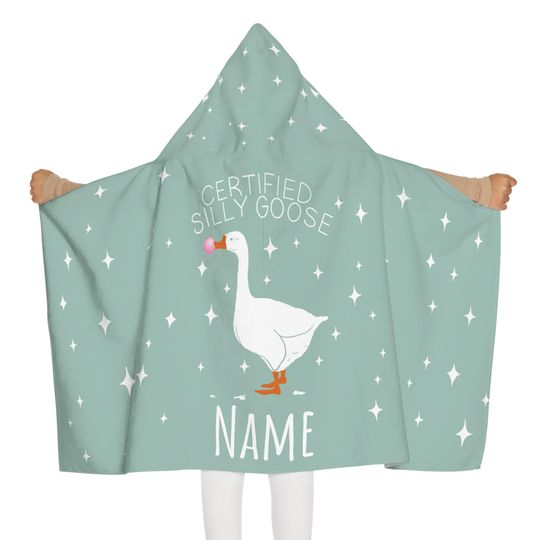 Youth Hooded Towel, Fun Bath Wrap for Kids, Perfect for Pool Days, Beach Trips, Gift for Birthdays, Certified Silly Goose, Personalized Name