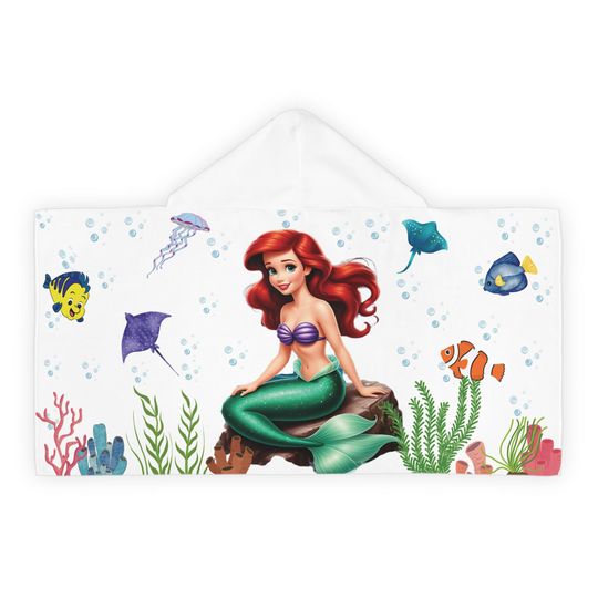Discover Mermaid Youth Hooded Towel, Fun Beach Day Towel, Kids Bathrobe, Pool Party Accessory, Summer Swim Gift, Ariel Inspired Gift