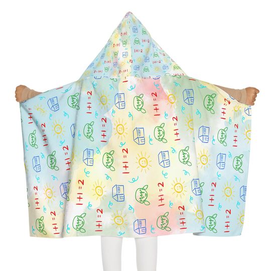 Kids Hooded Beach Towel: Colorful Cotton Terry Lined, 24x48