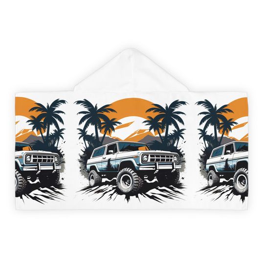Discover Youth Hooded Towel - Retro Off-Road Vehicle