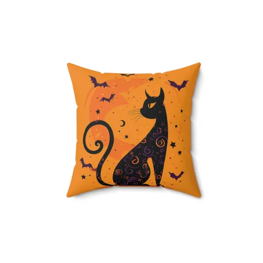 Halloween Black Cat Throw Pillow Cover, Spooky Home Decor Cushion