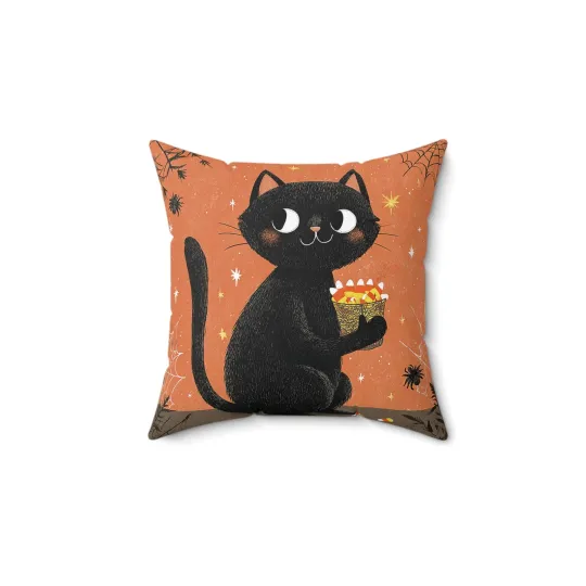 Discover Halloween Black Cat Throw Pillow and Cover - Spooky Home Decor Cushion