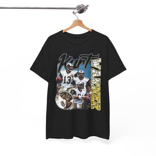 Kurt Warner St. Louis Rams T-Shirt with Cooper Kupp, Aaron Donald, Matthew Stafford, Puka Nacua, Marshall Faulk, Eric Dickerson, Isaac Bruce