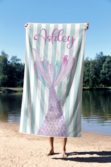 Discover Custom Mermaid Beach Towel for Girls, Personalized Name Towel, Custom Summer Pool Towel, Magical Mermaid Gift for Kids and Toddlers