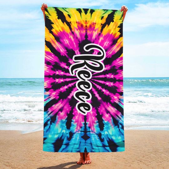 Discover Custom Name Beach Towel, End Of School Year Gift, Swimming Pool Party,Kids Beach Towel,Teenager Girl Boy Gift,Coastal Home Decor,Beach Vibes
