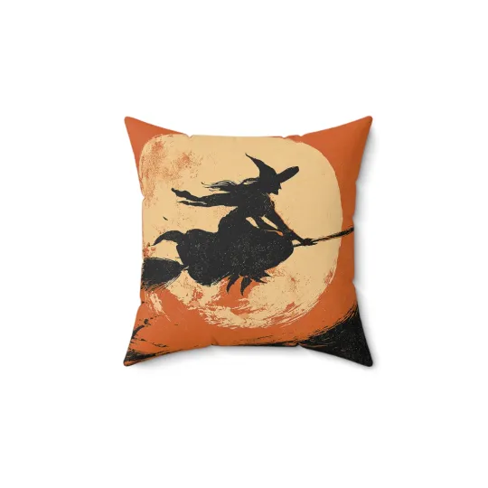 Halloween Witch Throw Pillow Cover – Spooky Home Decor Accent Cushion