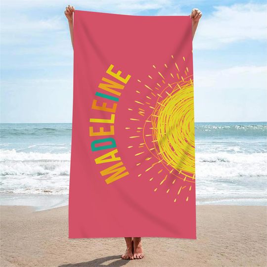 Personalized Sun Graffiti Beach Towel,Custom Name Towel,Kids Cartoon Beach Towel,Perfect for Beach&Pool,Team Gift,Vacation Gift,Picnic Towel
