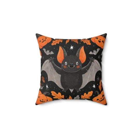 Discover Halloween Bat Pumpkin Throw Pillow Cover Spooky Home Decor Accent Cushion