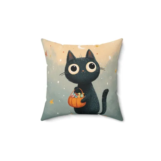 Discover Halloween Whimsical Cat Throw Pillow & Cover Spooky Home Decor