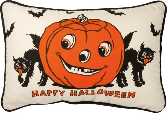 Discover Happy Halloween Retro Style Black Cat Throw Pillow Primitives by Kathy 10 x 15