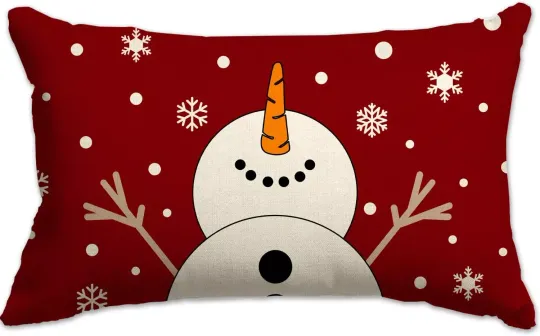 Christmas Snowman & Snowflake Lumbar Pillow Cover