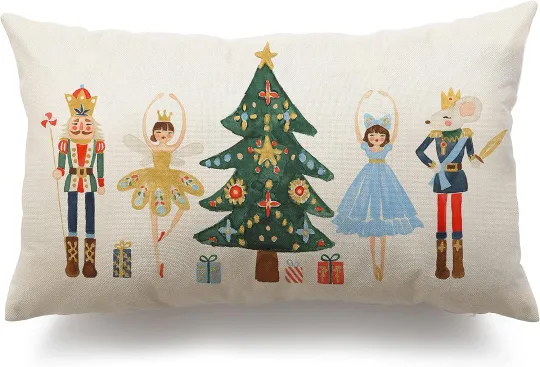 Merry Christmas Lumbar Pillow Cover Nutcracker Winter Decor