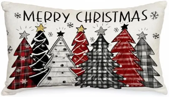 Discover Christmas Pillow Cover 12X20 Inch Colorful Christmas Trees Snowflake Decoration
