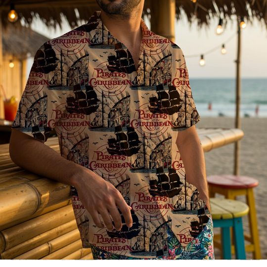 Pirates of the Caribbean Hawaiian Shirt - Unisex, Button-Down, Luau Beach Party, Summer Vacation Cruise Wear Disney Ride Shirt Disney Outfit