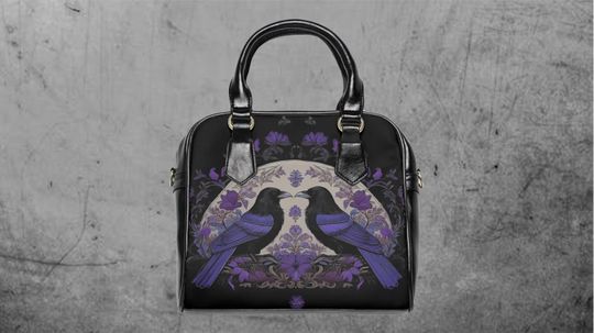 Discover Gothic Purple  Raven Crossbody Purse, Witchy Violet Ravens Handbag