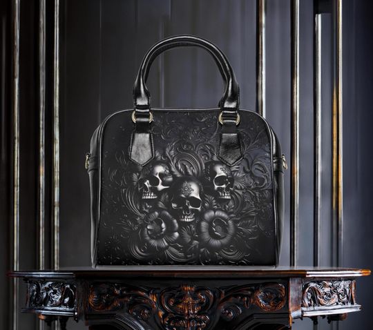 Discover Skulls with Flowers Shoulder Handbag, Gothic Floral Purse, Crossbody Bag, Day of the Dead Cross Body, Halloween Handbag, Women's Skull Tote