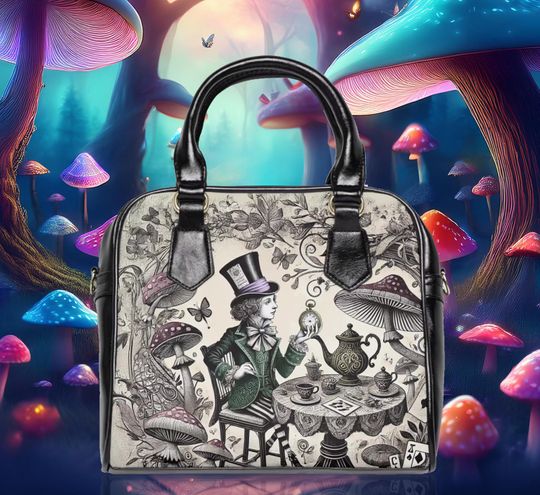 Discover Alice in wonderland Mad Hatter, Purse, Shoulder Handbag, Tote Bag, Crossbody Bag, Messenger Bag, Fashion Accessory