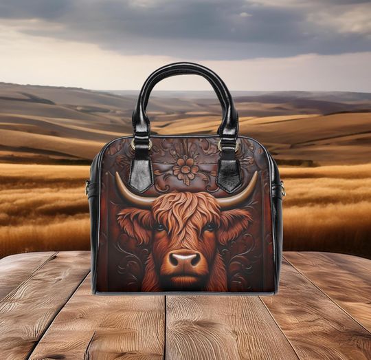 Highland Cow Shoulder Handbag - stylish purse for animal lovers, Scottish cow design, women's fashion accessory, unique gift idea, versatile
