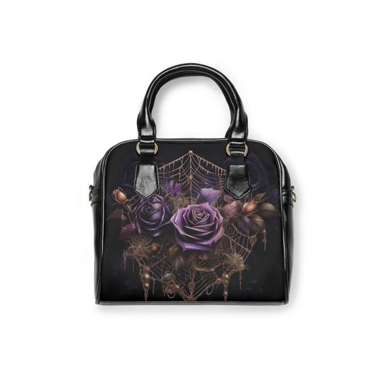 Discover Purple Roses Shoulder Handbag, Gothic Floral Purse, Vintage Inspired Crossbody, Floral Gothic Accessories, Unique Gift for Her