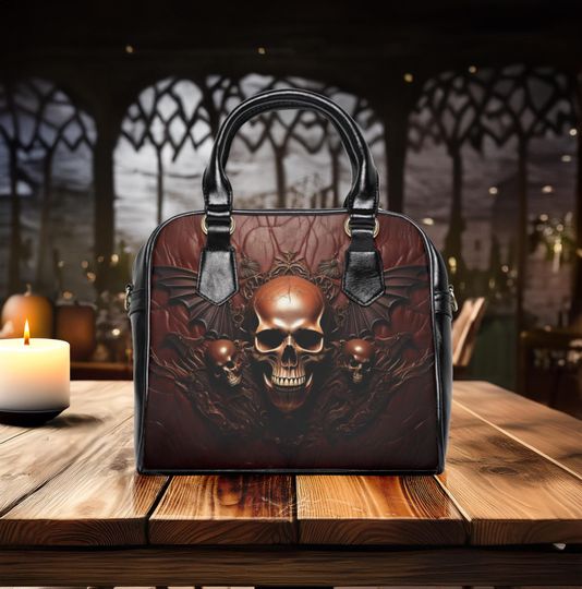 Gothic Skull Bat Wings Shoulder Bag, Spooky Crossbody Purse, Halloween Goth Handbag, Creepy Dark Gothic Purse, Unique Spooky Accessory