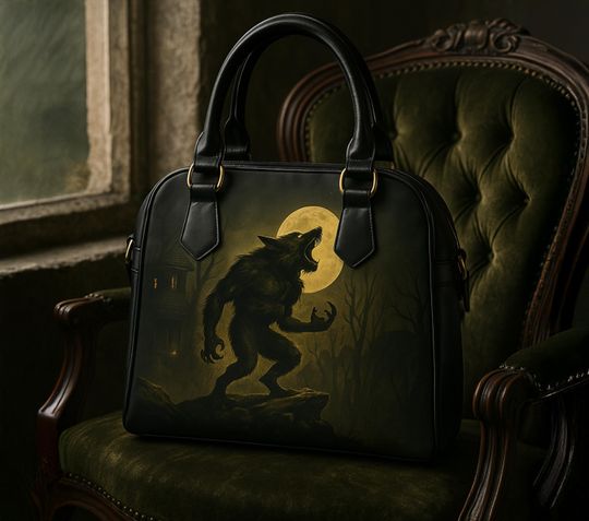 Spooky Werewolf Purse for Women, Gothic Halloween Shoulder Handbag | Full Moon Horror Accessory, Wolfcore Gift