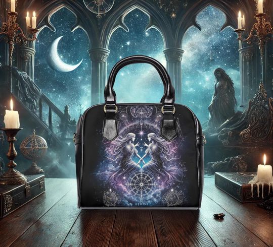 Discover Cosmic Gemini Shoulder Handbag, Mystical Tote for Astrology Lovers, Celestial Fashion