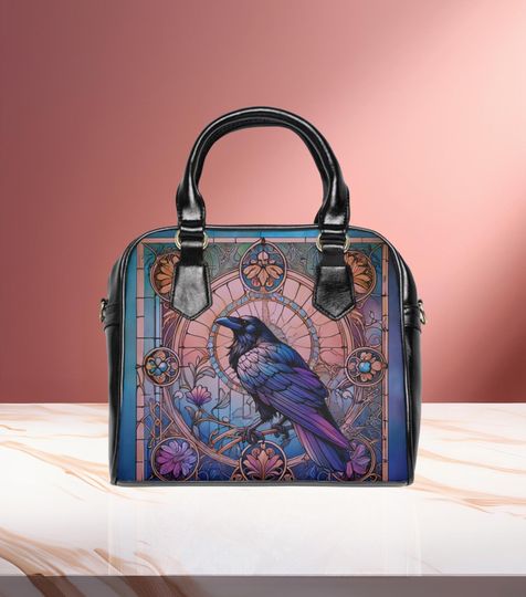 Shoulder Handbag, Raven Stain Glass Design - Gothic Fashion, Witchy Bag