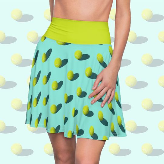 Women's Skater Skirt Retro A-line Circle Skirt Tennis Ball Pattern XS to Plus