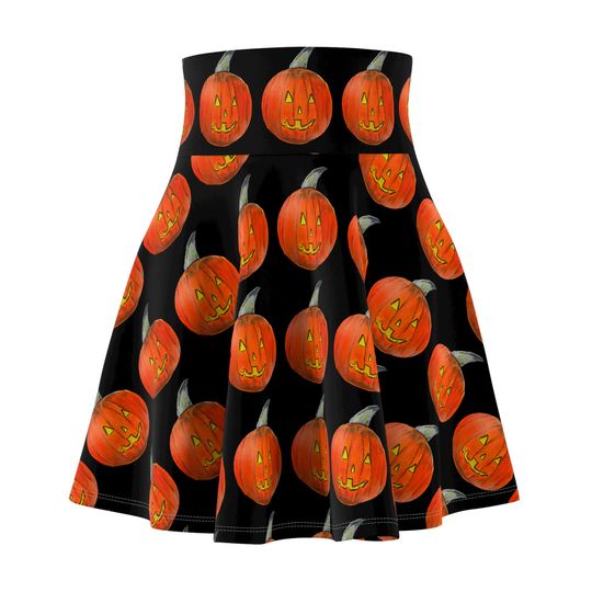 Discover Jack-o'lantern Pattern Skater Skirt, Halloween Fashion, Cute Trendy Casual Women's Skirt, Halloween Costume, Pumpkin Patterned Women's