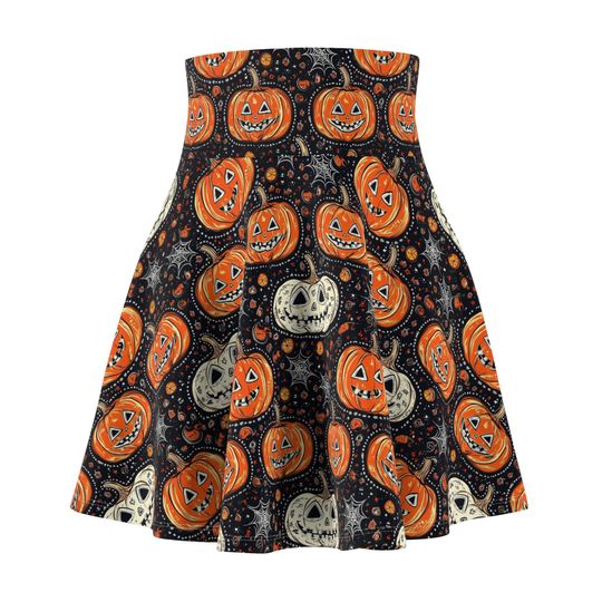 Spooky Pumpkin Halloween Skater Skirt, October Fashion, Halloween Costume, Party Attire, Fall Outfit, Casual Skirt