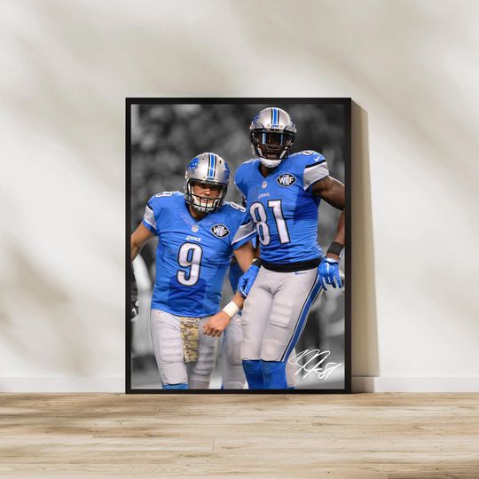 Discover Calvin Johnson & Matthew Stafford Detroit Lions Art - Football Man Cave Print (Digital Download