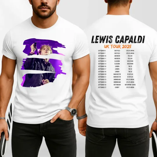Discover Lewis Capaldi UK Tour 2025 T-Shirt Concert Merch Front & Back Fan Gift Tee