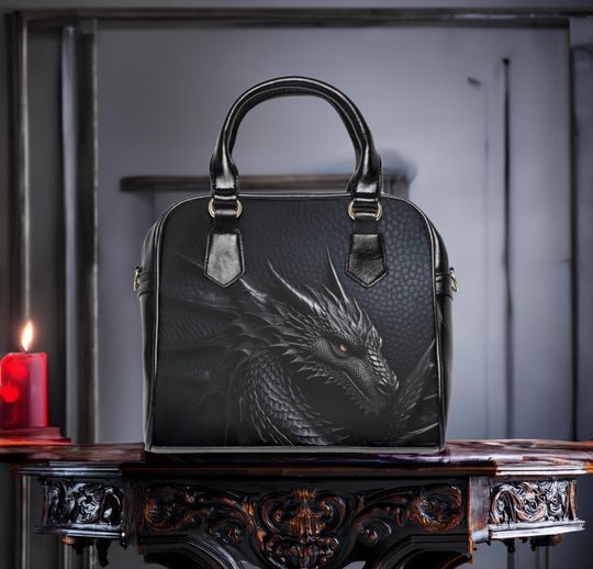 Dragon Design Shoulder Handbag, Gothic Fantasy Purse,