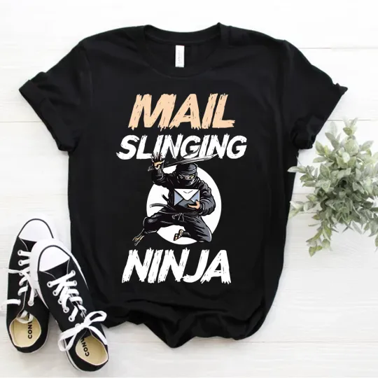 Discover Mail Carrier Car Mail Slinging Ninja Funny Postal Worker T-Shirt Postman Tee