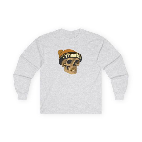 Pittsburgh Steeler football Skull Long Sleeve Tee, Casual Unisex Shirt, Streetwear, Fall Fashion, Gift for Him/Her, Football Season