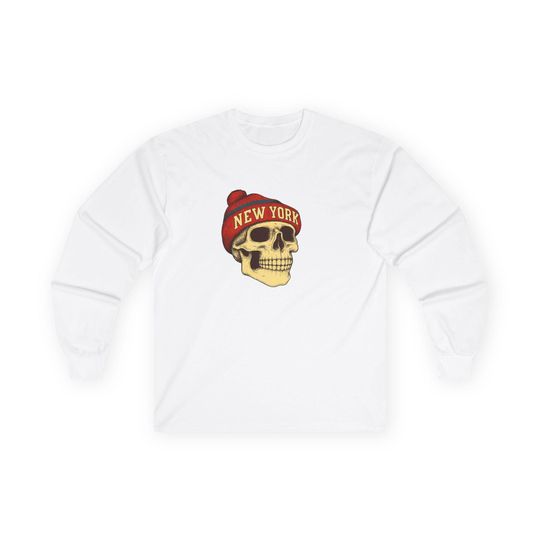 New York Giants football Skull Long Sleeve Tee, Casual Unisex Shirt, Streetwear, Fall Fashion, Gift for Him/Her, Football Season
