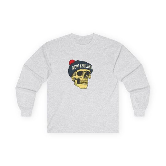 Discover New England Patriots football Skull Long Sleeve Tee, Casual Unisex Shirt, Streetwear, Fall Fashion, Gift for Him/Her, Football Season