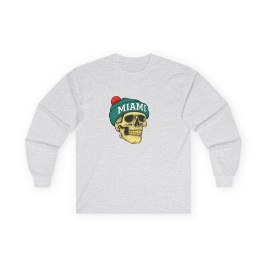 Miami Dolphins football Skull Long Sleeve Tee, Casual Unisex Shirt, Streetwear, Fall Fashion, Gift for Him/Her, Football Season