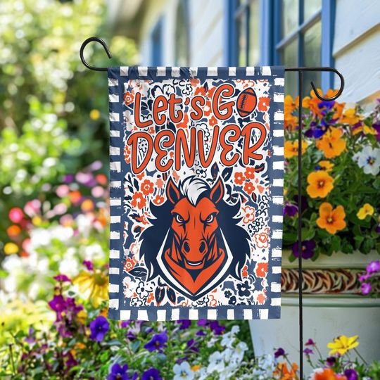 Let's Go Denver Garden Flag, Abstract Flower Mascot, Denver Football Fan Decor Garden, Game Day Flag
