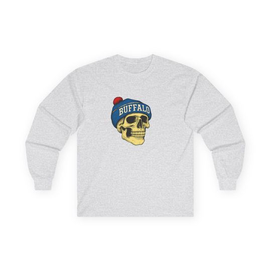 Buffalo Bills football Skull Long Sleeve Tee, Casual Unisex Shirt, Streetwear, Fall Fashion, Gift for Him/Her, Football Season