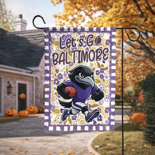 Discover Let's Go Baltimore Garden Flag, Abstract Flower Mascot, Baltimore Football Fan Decor Garden, Game Day Flag