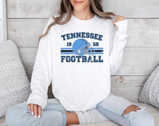 Discover Distressed Tennessee Football Long Sleeve Shirt, Titans Football Crewneck Retro Titans Shirt for Tennessee Titans Football Fan Titans Gift