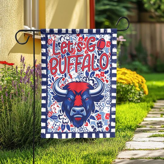 Let's Go Buffalo Garden Flag, Abstract Flower Mascot, Buffalo Football Fan Decor Garden, Game Day Flag